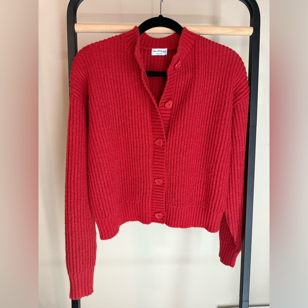 Red Button-Up Cardigan Sweater
